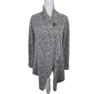 Bobeau One Button Wrap Cardigan Sweater Black White Patterned Knit Women's SZ S